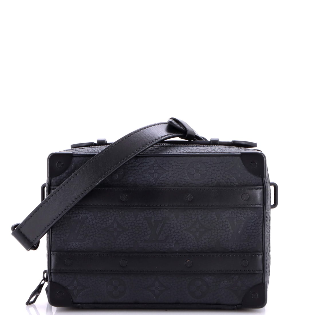 Louis Vuitton Handle Soft Trunk Bag Monogram Taurillon Leather Black: From Louis Vuitton, the Handle Soft Trunk Bag in black Taurillon leather and Monogram canvas. The monogram canvas carries Louis Vuitton's most recognizable house pattern. Authenticity is guaranteed
