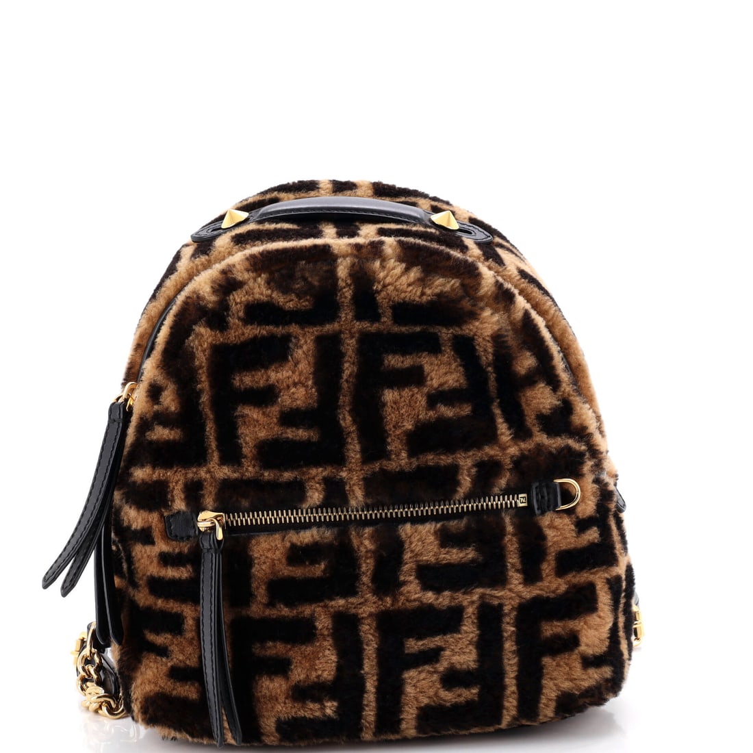 Fendi Zip Backpack Zucca Shearling Mini Brown (1 of 6)