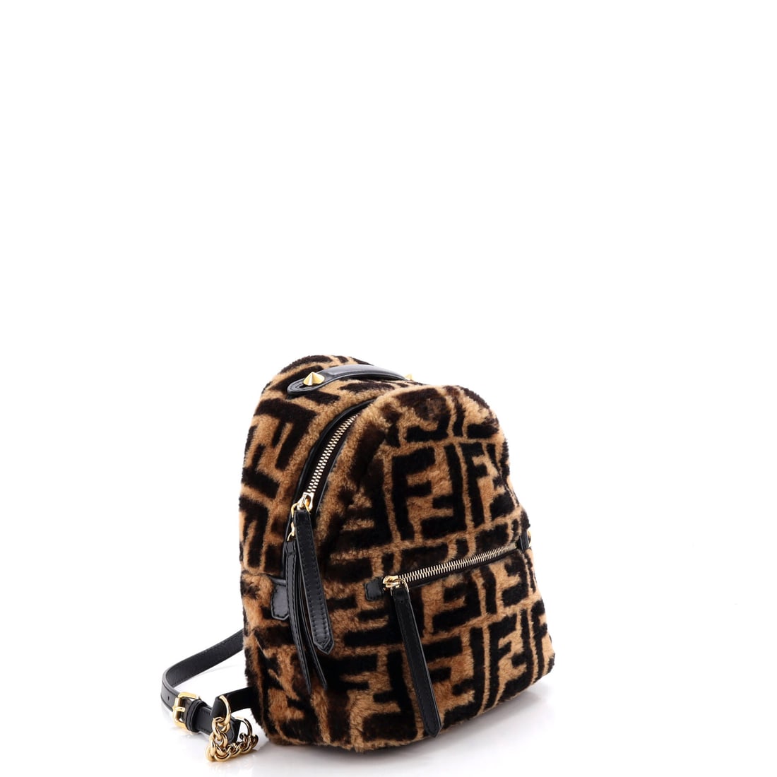 Fendi Zip Backpack Zucca Shearling Mini Brown - 2
