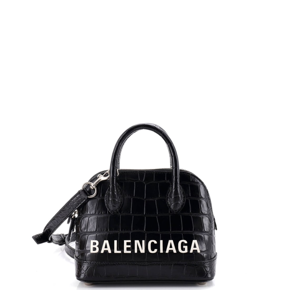 Balenciaga Logo Ville Bag Crocodile Embossed Leather XXS Black (1 of 6)