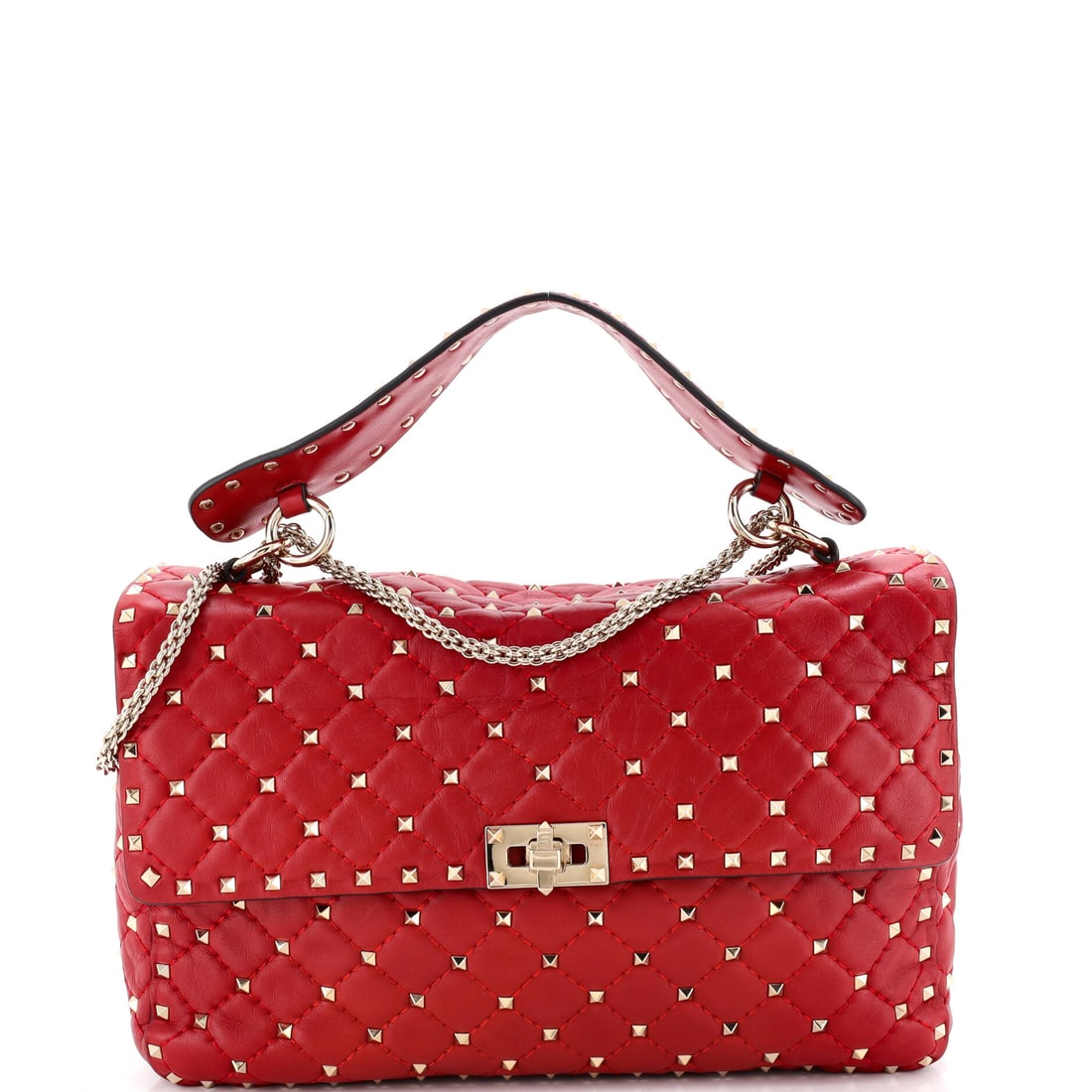 Valentino Garavani Rockstud Spike Flap Bag Quilted Leather Large Red (1 of 6)
