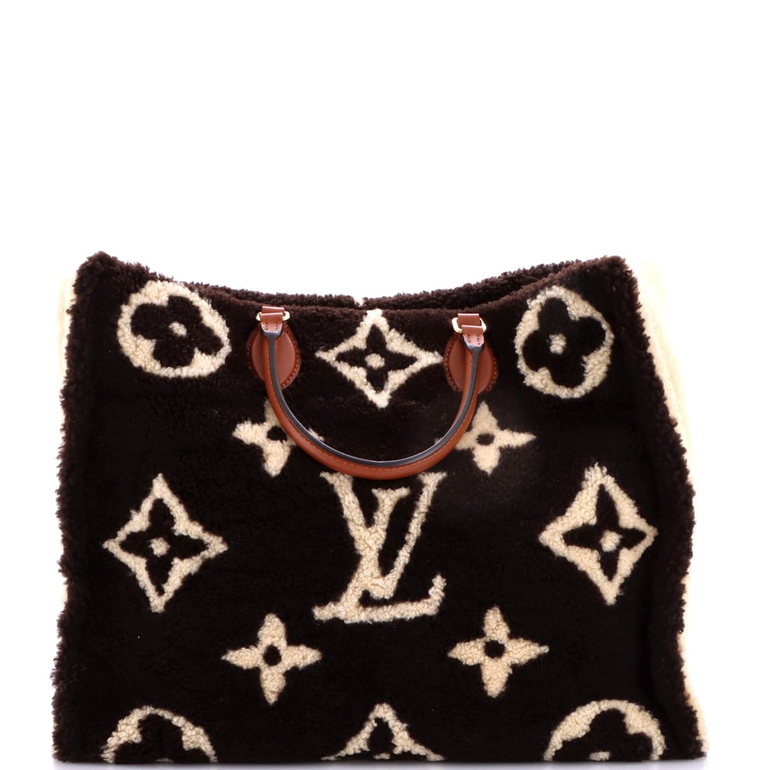 Louis Vuitton OnTheGo Tote Monogram Giant Teddy Fleece GM Brown, Neutral: Louis Vuitton OnTheGo Tote Giant Teddy Fleece in brown and neutral Monogram canvas. The monogram canvas carries Louis Vuitton's most recognizable house pattern. Offered in the GM size. Scale runs to
