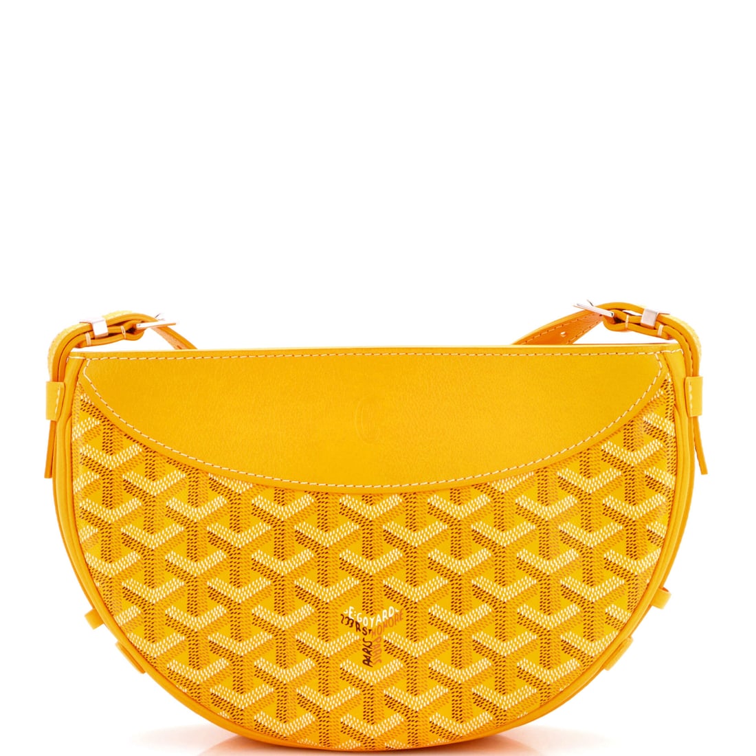 Goyard Hirondelle Shoulder Bag Coated Canvas and Leather Yellow: A Goyard Hirondelle Shoulder Bag in yellow coated canvas. It measures approximately 6.5 x 9.5 x 2.5 inches. Offered through Maison de Beaubigonne with authenticity guaranteed. Its proportions and hous