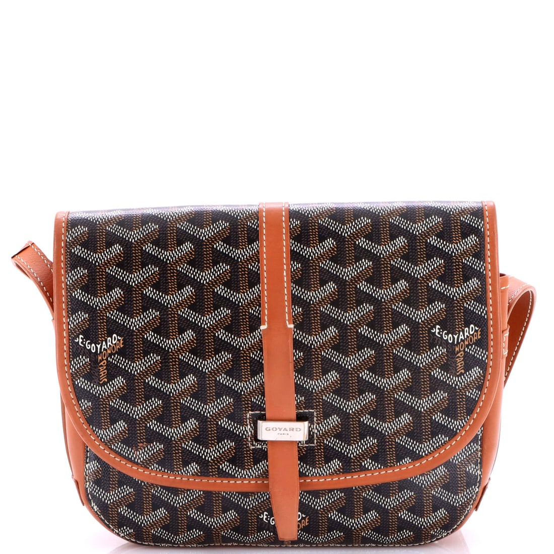 Goyard Belvedere II Messenger Bag Coated Canvas PM Brown: A Goyard Belvedere II Messenger Bag in brown coated canvas. Offered in the PM size. The piece measures roughly 7 x 8 x 2.5 inches. The shape and scale give bidders a confident read on how the piece ca