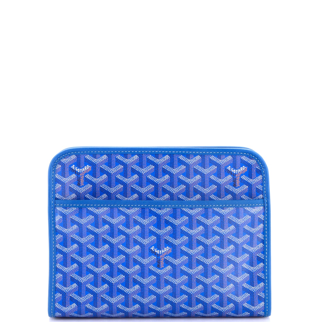 Goyard Jouvence Toiletry Pouch Coated Canvas MM Blue: The Goyard Jouvence Toiletry Pouch in blue coated canvas. It is presented in the MM size. Offered with the confidence of Maison de Beaubigonne's authenticity guarantee. Approximate dimensions are 7.5 