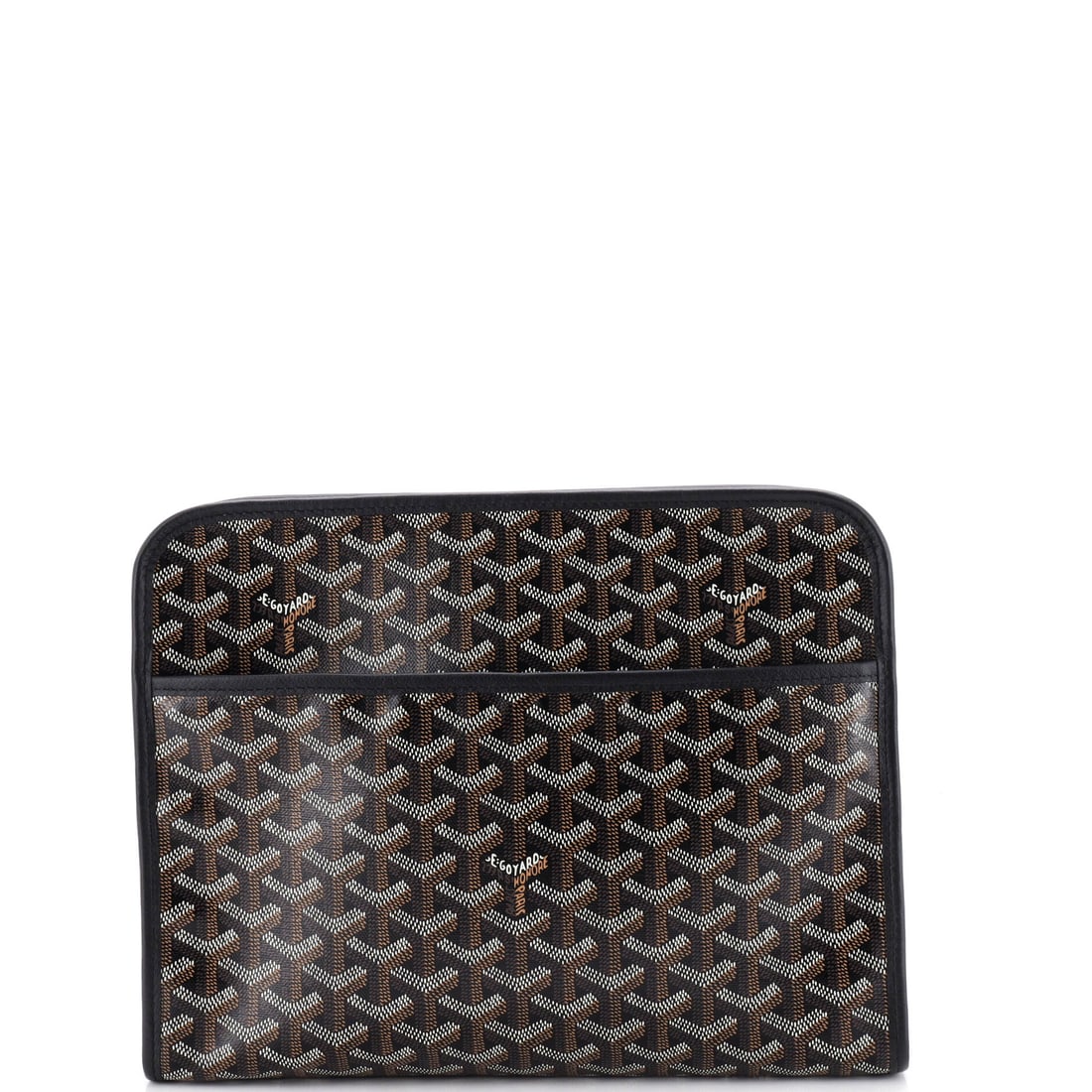 Goyard Jouvence Toiletry Pouch Coated Canvas GM Black: From Goyard, the Jouvence Toiletry Pouch in black coated canvas. This is the GM format. Authenticity is guaranteed by Maison de Beaubigonne. The piece measures roughly 9 x 11.5 x 3 inches. A practical