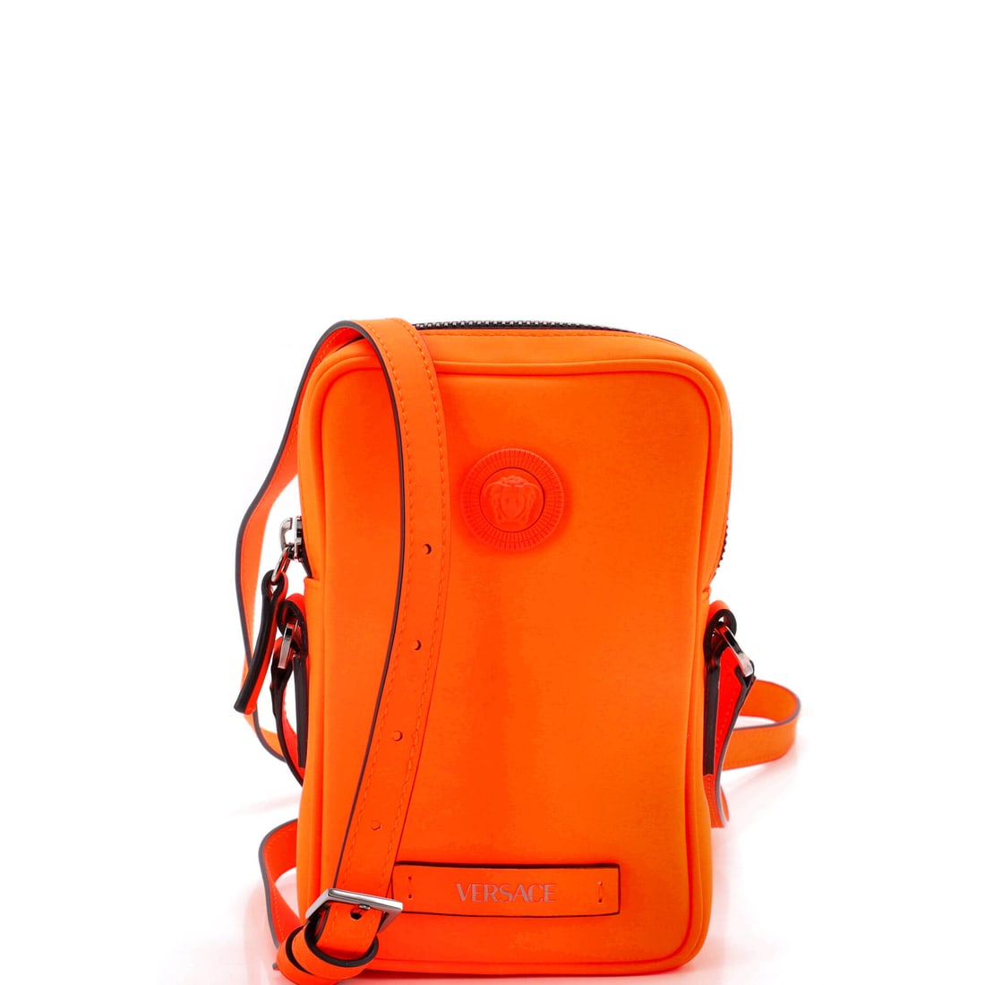 Versace Medusa Biggie Pouch Crossbody Bag Leather Micro Orange (1 of 7)