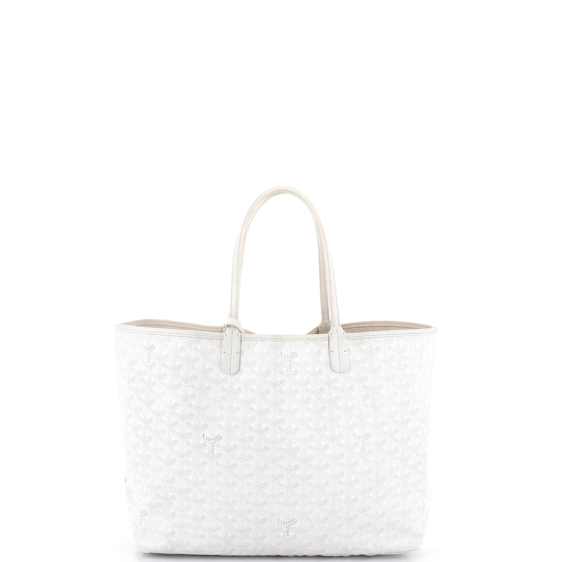 Goyard Saint Louis Tote Coated Canvas PM White: The Goyard Saint Louis Tote in white coated canvas. This is the PM format. Approximate dimensions are 11 x 13 x 6 inches. Structured enough to anchor a wardrobe yet versatile across daily wear, it hol
