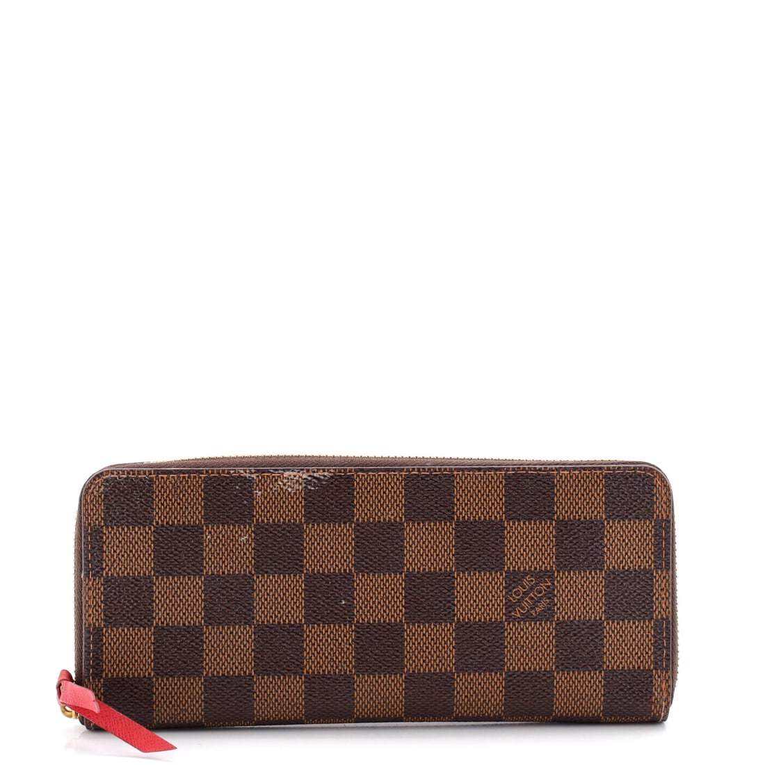 Louis Vuitton Clemence Wallet Damier Brown: Louis Vuitton Wallet in brown Clemence leather and Damier canvas. The Damier check is one of Louis Vuitton's enduring house patterns. Approximate dimensions are 3.5 x 8 x 1 inches. A small-format piec