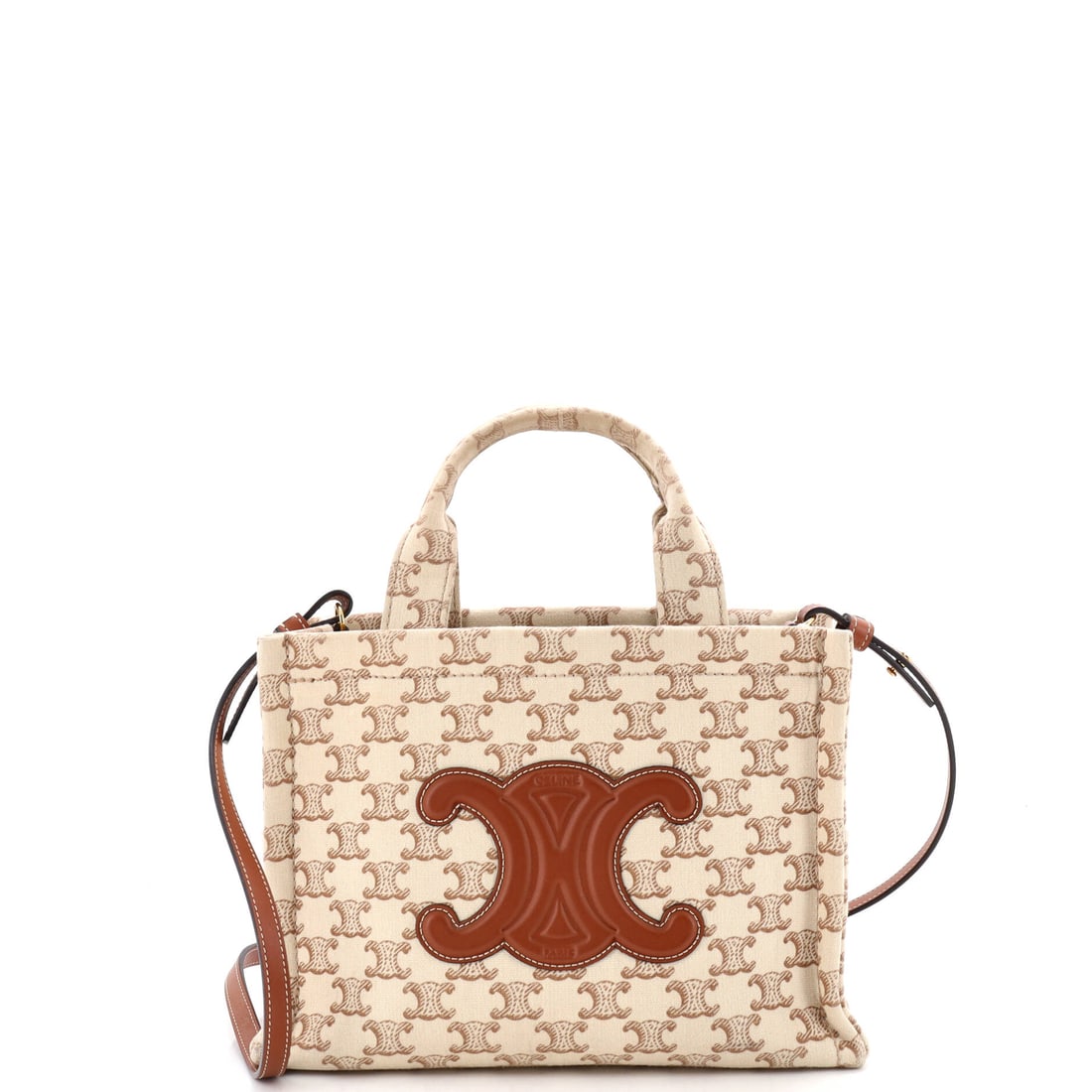 Celine Cabas Thais Tote Triomphe Printed Canvas Small Neutral (1 of 7)