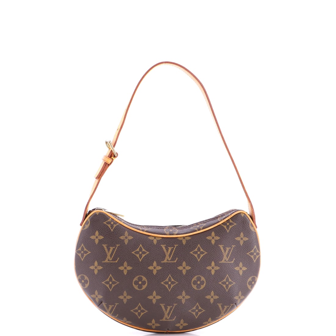 Louis Vuitton Croissant Handbag Monogram Canvas PM Brown: The Louis Vuitton Croissant Handbag in brown Monogram canvas. The monogram canvas carries Louis Vuitton's most recognizable house pattern. Offered in the PM size. Approximate dimensions are 6 x 10 x 1