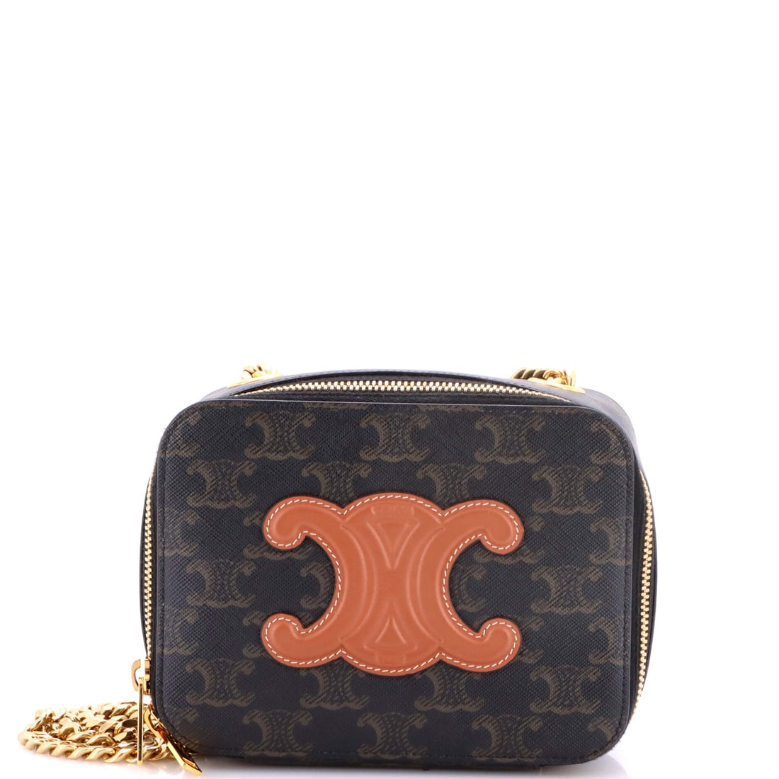 Celine Cuir Triomphe Box Chain Crossbody Bag Triomphe Coated Canvas Mini Brown (1 of 8)