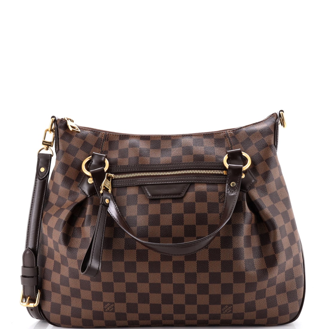Louis Vuitton Evora Handbag Damier MM Brown: Louis Vuitton Evora Handbag in brown Damier canvas. The Damier check is one of Louis Vuitton's enduring house patterns. Offered in the MM size. Approximate dimensions are 13 x 15 x 4 inches. A