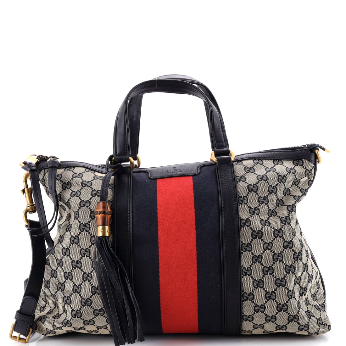 Gucci Rania Convertible Top Handle Bag Web GG Canvas Medium Blue (1 of 7)
