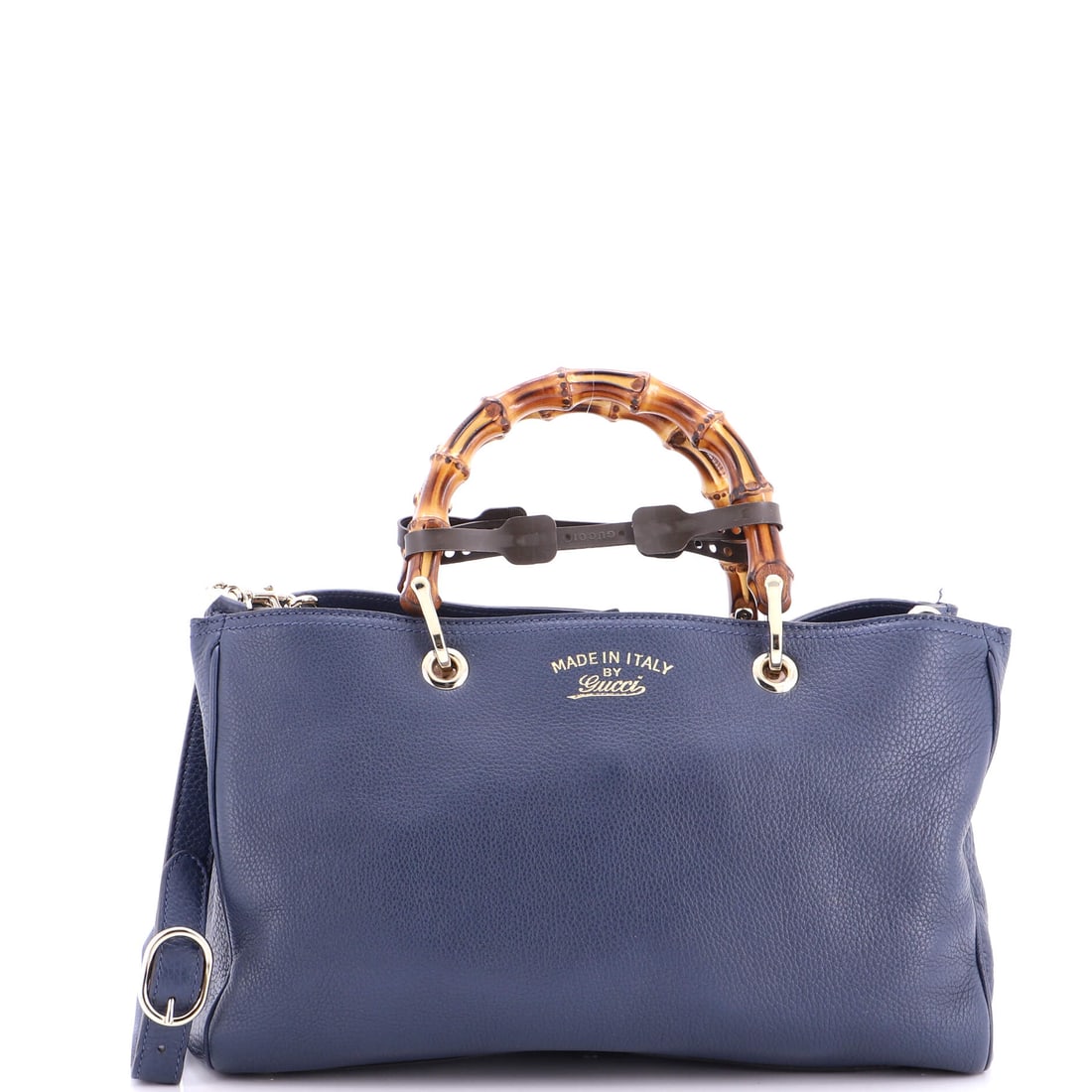Gucci Bamboo Shopper Tote Leather Medium Blue: A Gucci Bamboo Shopper Tote in blue leather. This is the Medium format. Scale runs to about 8 x 13 x 6 inches. The silhouette reads clearly across the room, giving it strong presence as a bidding piec
