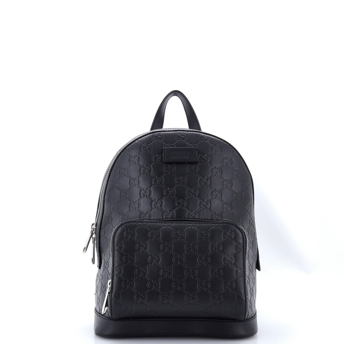 Gucci Signature Pocket Backpack Guccissima Leather Small Black: From Gucci, the Signature Pocket Backpack Guccissima in black leather. It is presented in the Small size. Scale runs to about 12 x 8.5 x 5.5 inches. A practical scale paired with a familiar house line