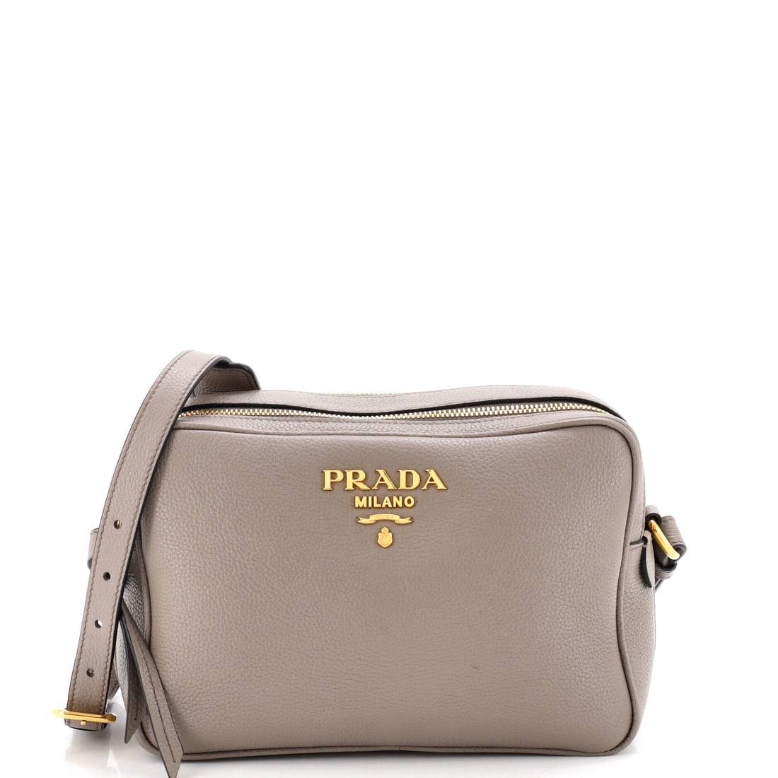 Prada Double Zip Camera Bag Vitello Daino Gray: Prada Double Zip Camera Bag Vitello Daino presented in gray. The piece measures roughly 6 x 9 x 3.5 inches. Its balance of form and brand identity positions it as a dependable lot in this category. It