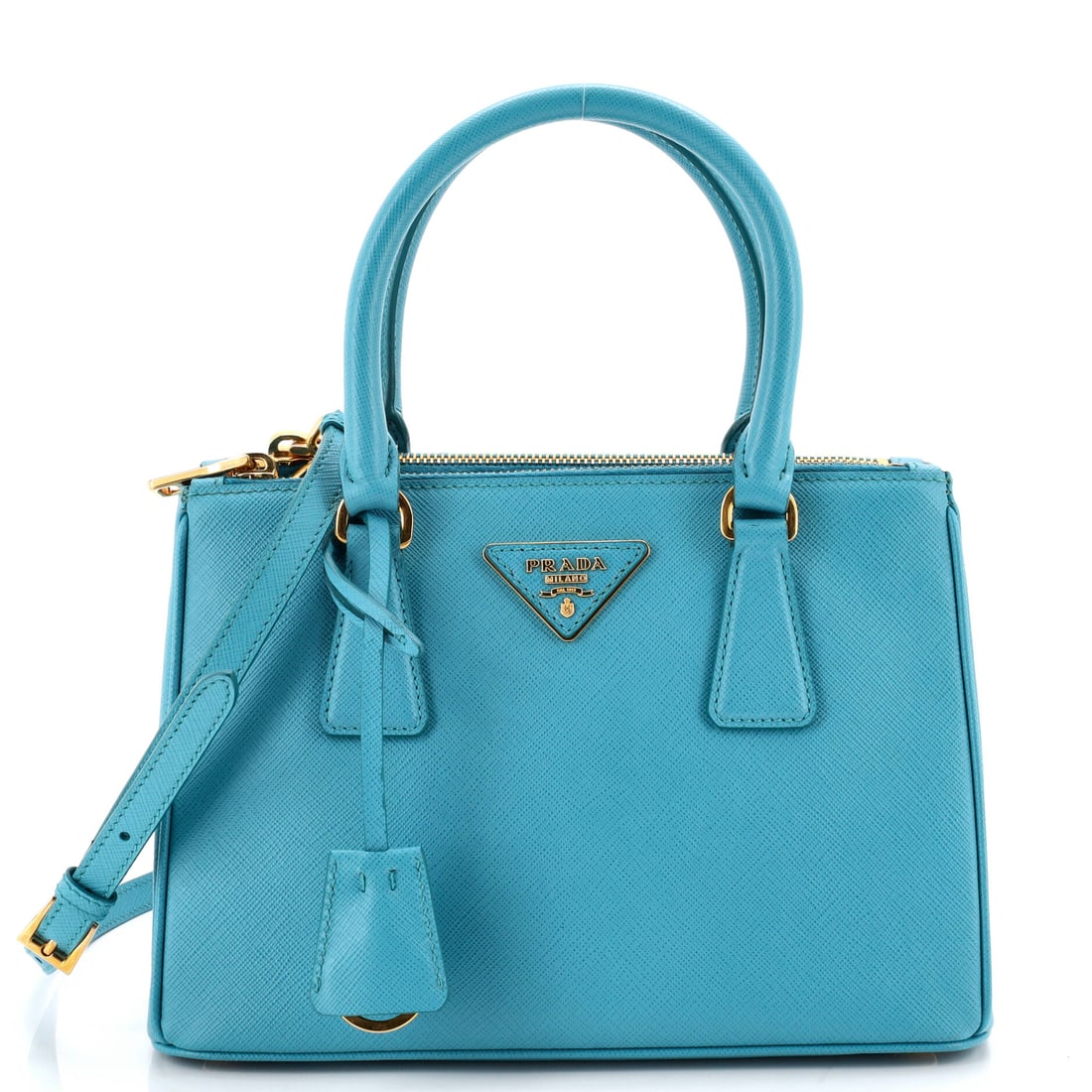 Prada Galleria Double Zip Tote Saffiano Leather Small Blue (1 of 7)