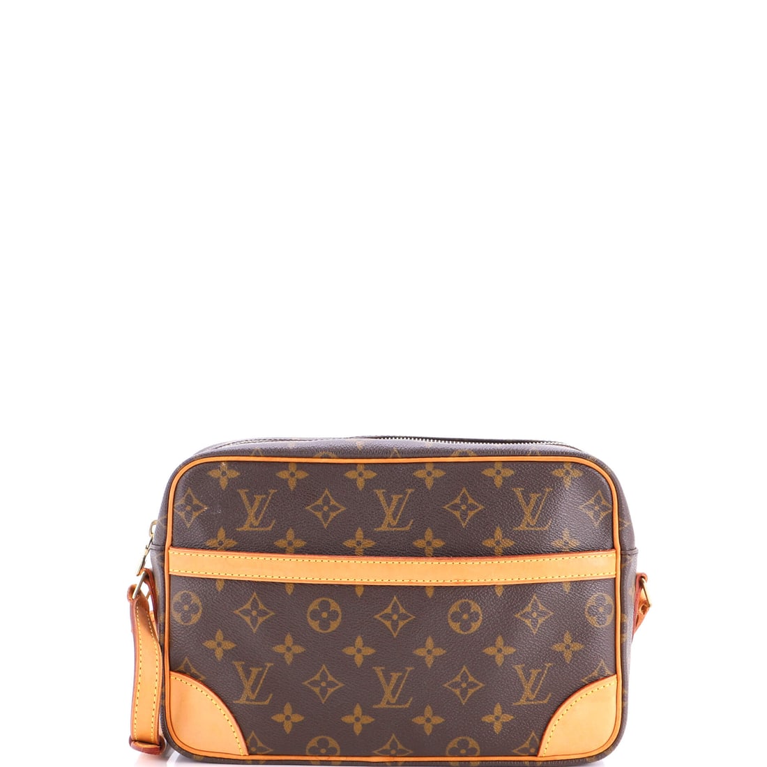 Louis Vuitton Trocadero Handbag Monogram Canvas 27 Brown: From Louis Vuitton, the Trocadero Handbag in brown Monogram canvas. The monogram canvas carries Louis Vuitton's most recognizable house pattern. This corresponds to the 27 size within the line. It mea