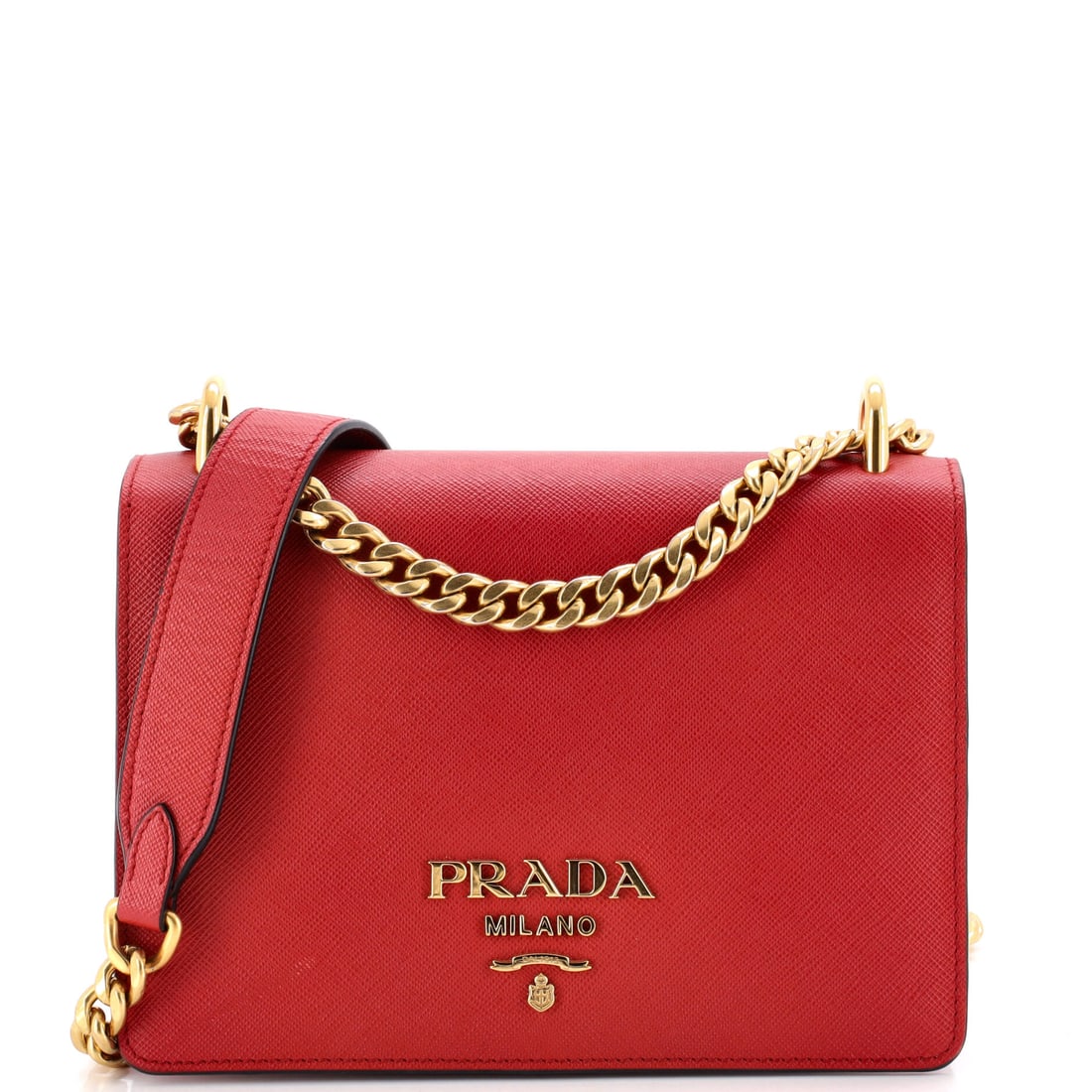 Prada Chain Flap Bag Saffiano Leather Small Red (1 of 7)