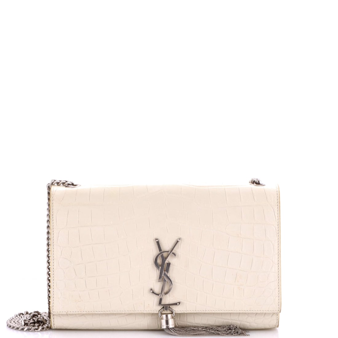 Saint Laurent Classic Monogram Tassel Crossbody Bag Crocodile Embossed Leather Medium Neutral (1 of 8)