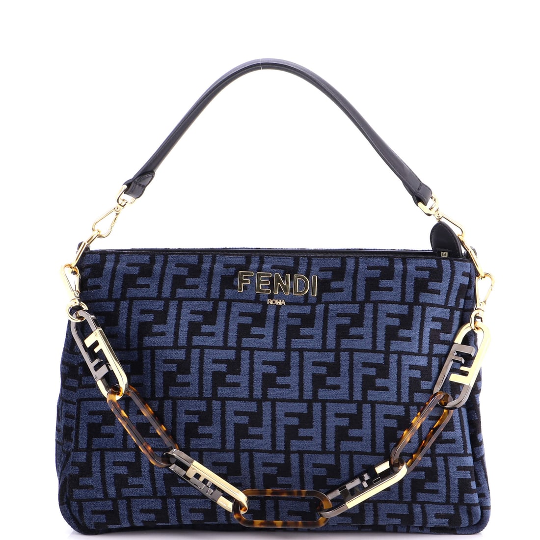 Fendi O'Lock Zip Shoulder Bag Zucca Chenille Blue (1 of 6)