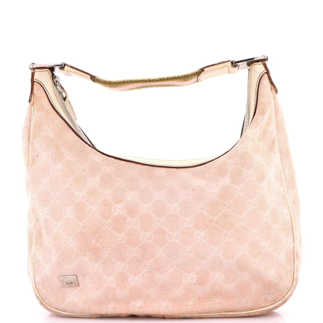 Gucci Pop Hobo GG Canvas Large Pink: Gucci's Pop Hobo GG in pink coated canvas. This is the Large format. The piece measures roughly 8 x 12 x 3 inches. The shape and scale give bidders a confident read on how the piece carries and styles
