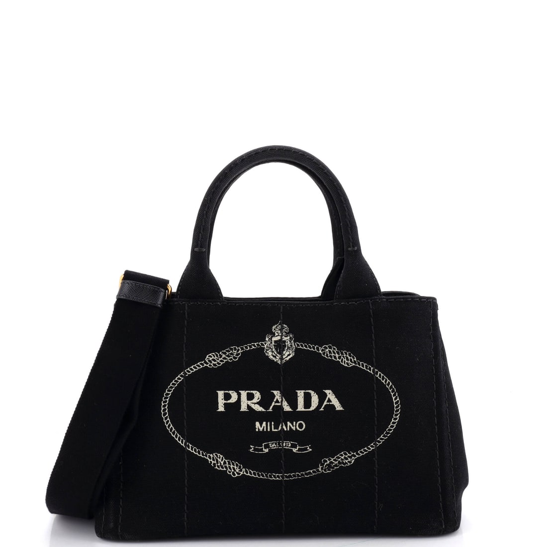Prada Canapa Convertible Tote Canvas Mini Black (1 of 7)
