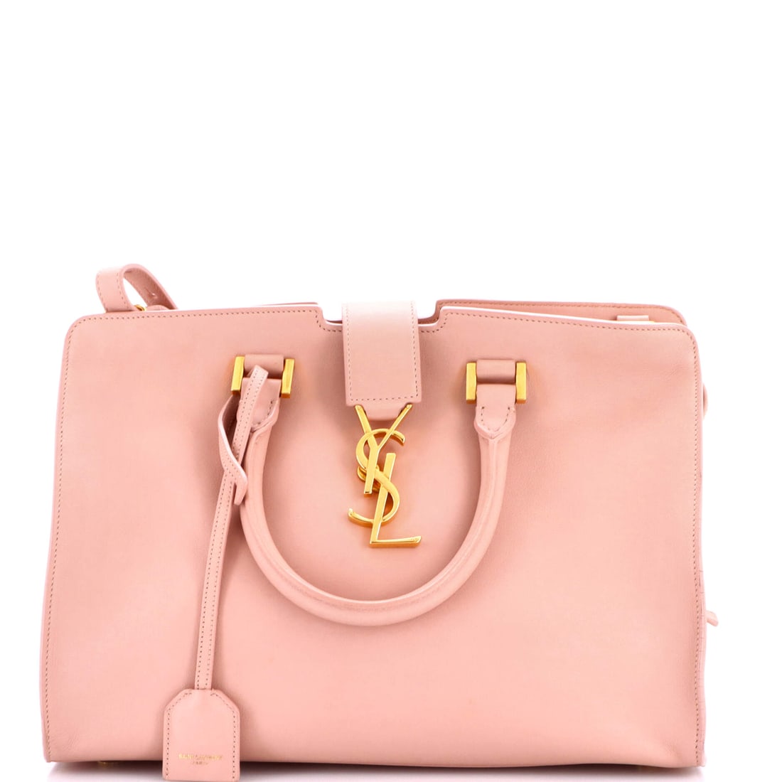 Saint Laurent Monogram Cabas Leather Small Pink: Saint Laurent's Cabas in pink Monogram canvas. The monogram canvas carries Louis Vuitton's most recognizable house pattern. Authenticity is assured through Maison de Beaubigonne. It is presented in