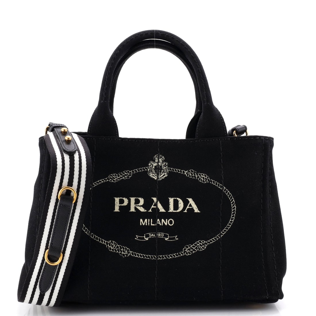 Prada Canapa Convertible Shopping Tote Canvas Small Black (1 of 7)