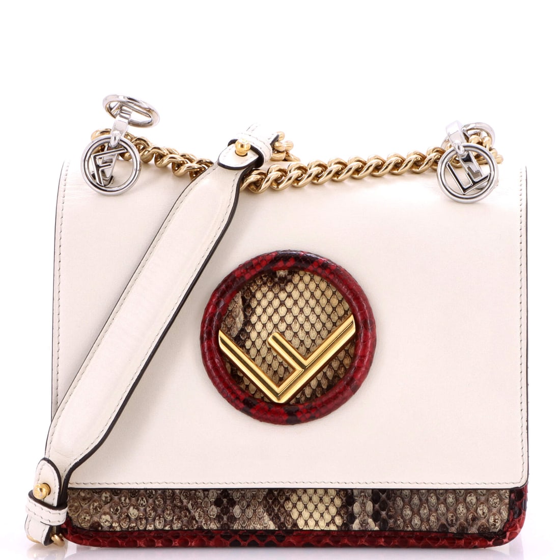 Fendi Kan I F Shoulder Bag Leather and Python Small Burgundy: Fendi's Kan I F Shoulder Bag in burgundy python. This is the Small format. Scale runs to about 5 x 7.5 x 3 inches. Its balance of form and brand identity positions it as a dependable lot in this