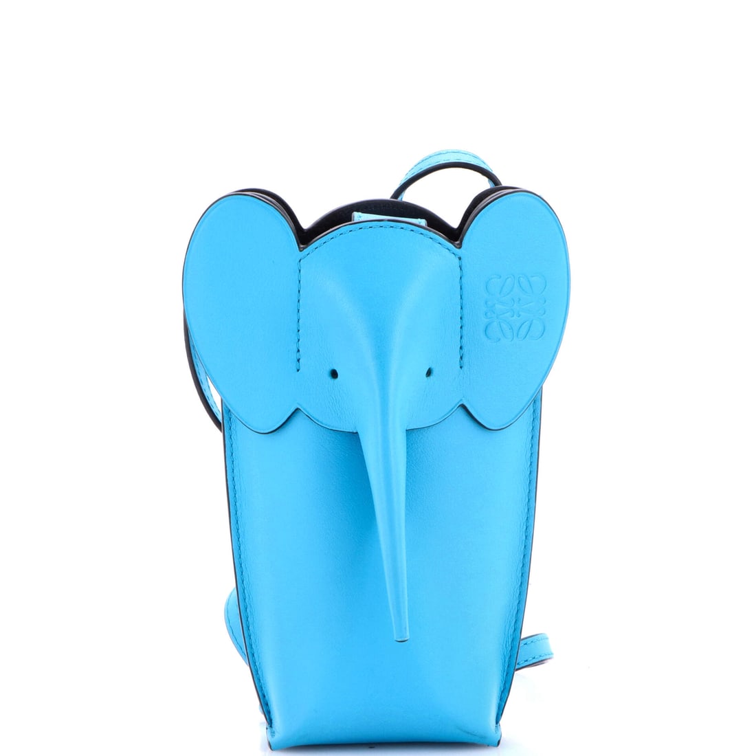 Loewe Elephant Pocket Crossbody Bag Leather Blue: Loewe's Elephant Pocket Crossbody Bag in blue leather. Approximate dimensions are 7 x 3 x 1.5 inches. The shape and scale give bidders a confident read on how the piece carries and styles. It moves ea