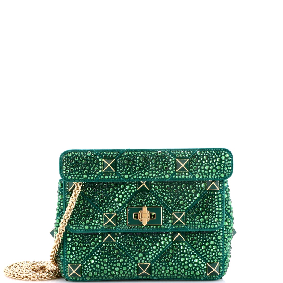 Valentino Garavani Roman Stud Flap Bag Embellished Suede Medium Green (1 of 8)