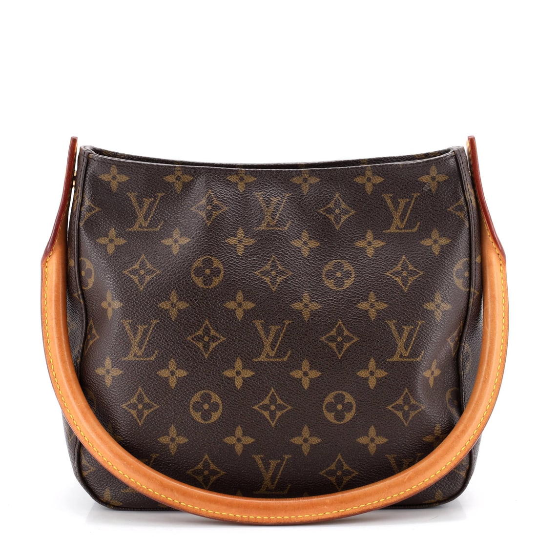 Louis Vuitton Looping Handbag Monogram Canvas MM Brown: From Louis Vuitton, the Looping Handbag in brown Monogram canvas. The monogram canvas carries Louis Vuitton's most recognizable house pattern. Offered in the MM size. Scale runs to about 8 x 9.5 x 3.5