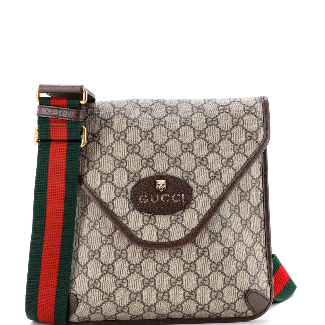 Gucci Neo Vintage Envelope Messenger GG Coated Canvas Medium Brown: A Gucci Neo Vintage Envelope Messenger GG in brown coated canvas. It is presented in the Medium size. This piece carries Maison de Beaubigonne's guarantee of authenticity. Scale runs to about 10 x 10 