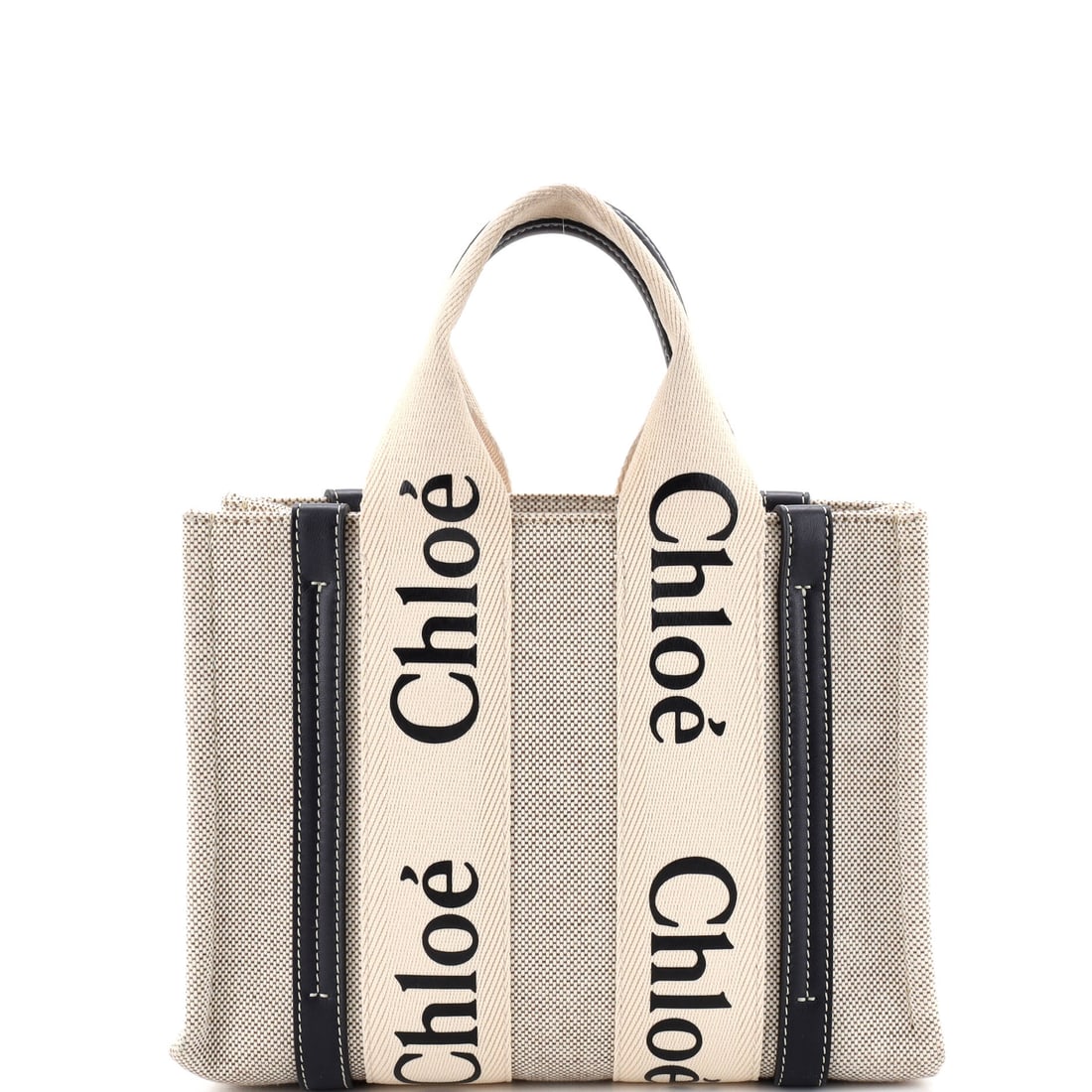 Chloe Woody Tote Canvas with Leather Small Blue, Neutral (1 of 7)