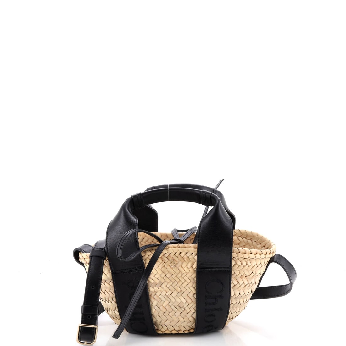 Chloe Sense Basket Tote Raffia with Leather Small Black, Neutral (1 of 6)