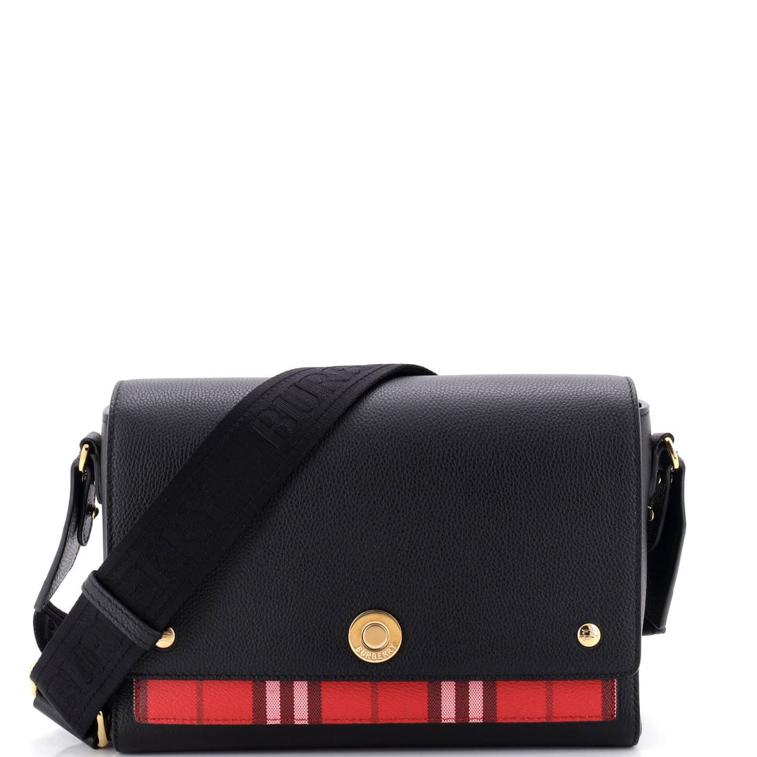 Burberry Note Crossbody Bag Leather with Vintage Check Canvas Medium Black (1 of 7)