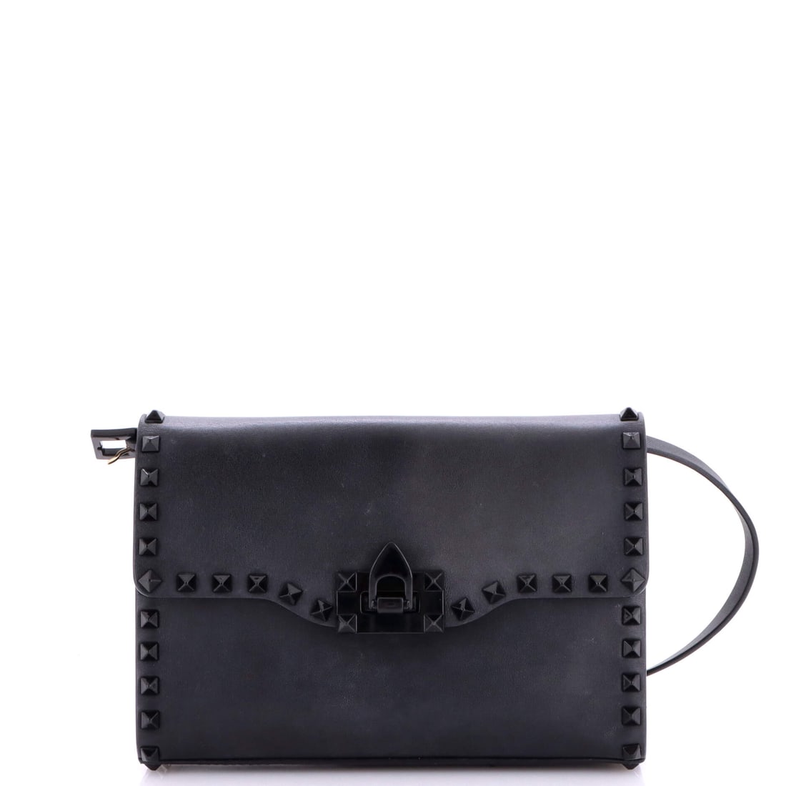 Valentino Garavani Rockstud Flip Lock Flap Bag Leather Medium Black (1 of 8)
