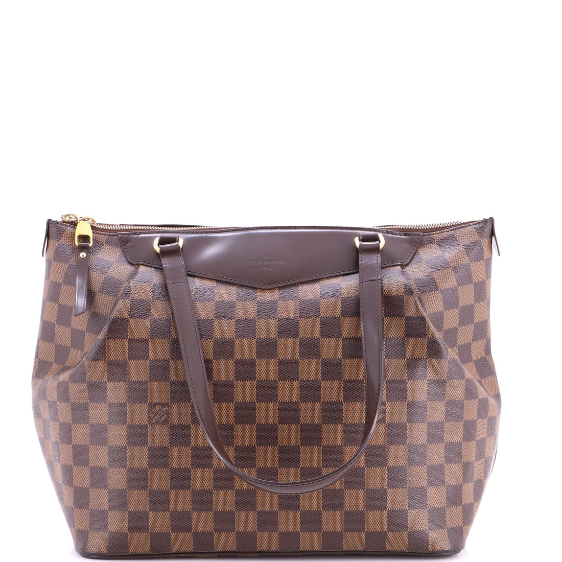 Louis Vuitton Westminster Handbag Damier PM Brown: A Louis Vuitton Westminster Handbag in brown Damier canvas. The Damier check is one of Louis Vuitton's enduring house patterns. Offered in the PM size. The piece measures roughly 9 x 10 x 5.5 inches.