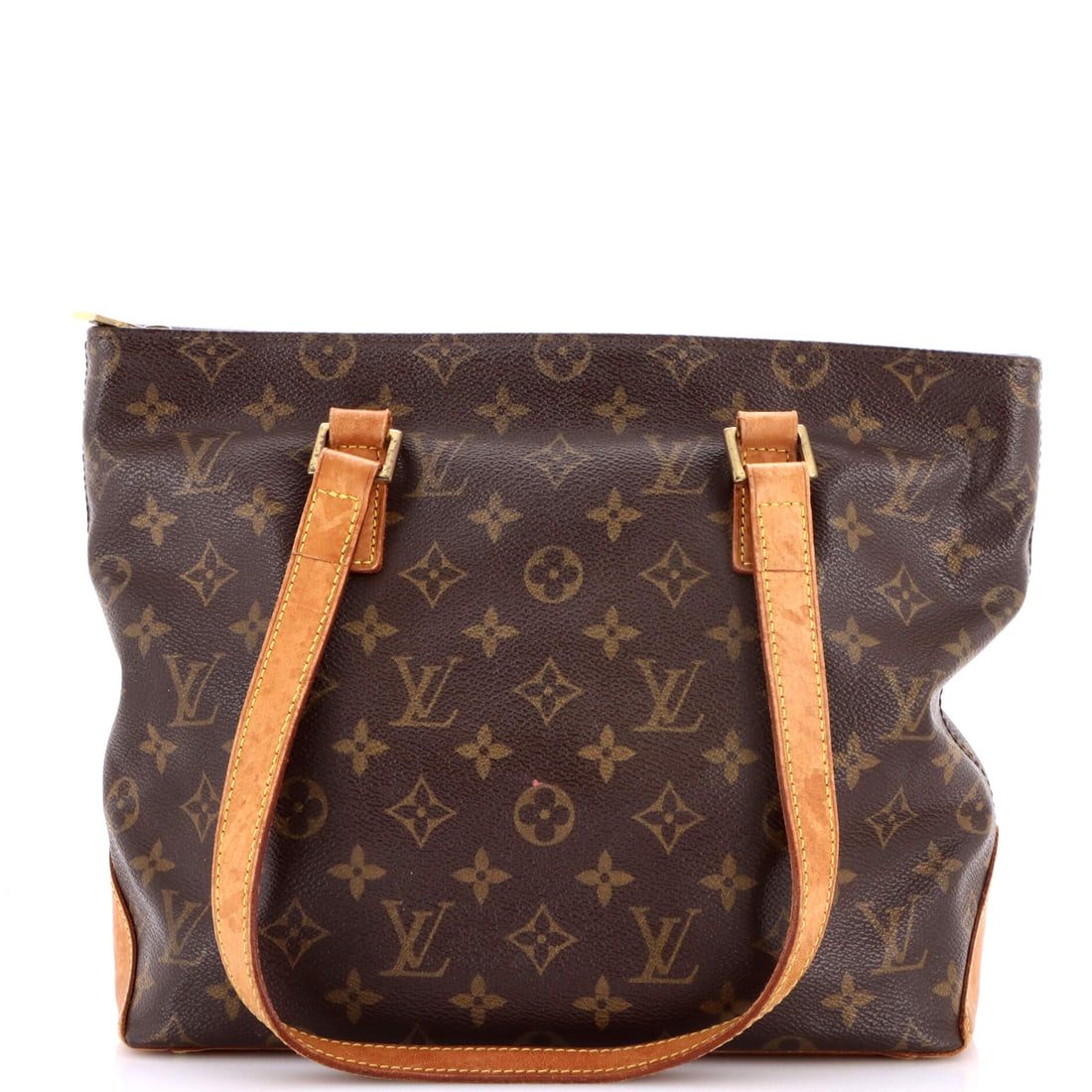 Louis Vuitton Cabas Piano Monogram Canvas Brown: From Louis Vuitton, the Cabas Piano in brown Monogram canvas. The monogram canvas carries Louis Vuitton's most recognizable house pattern. Scale runs to about 9.5 x 10.5 x 5 inches. The recognizable