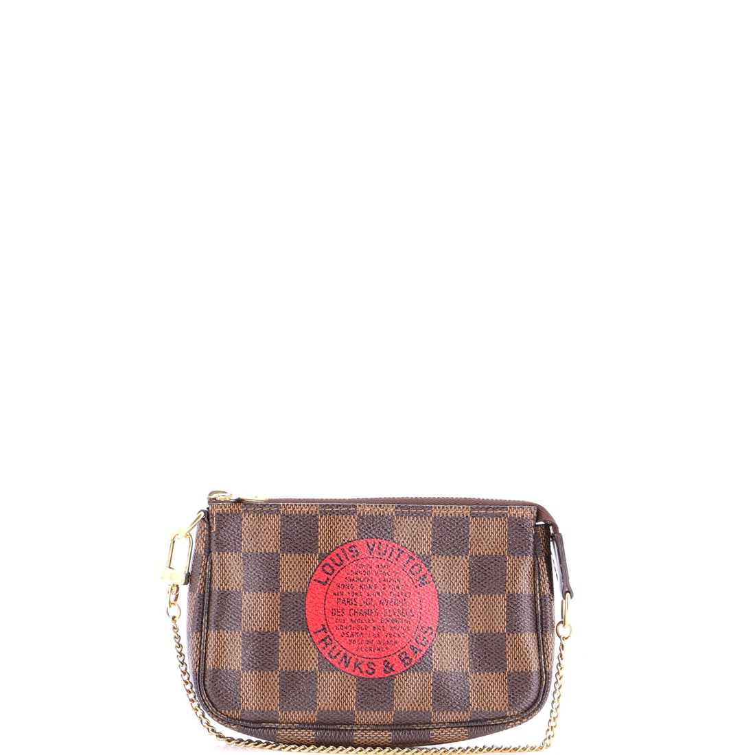 Louis Vuitton Pochette Accessoires Limited Edition Damier Mini Brown: A Louis Vuitton Pochette Accessoires Limited Edition in brown Damier canvas. The Damier check is one of Louis Vuitton's enduring house patterns. Offered in the Mini size. The piece measures roughly 4