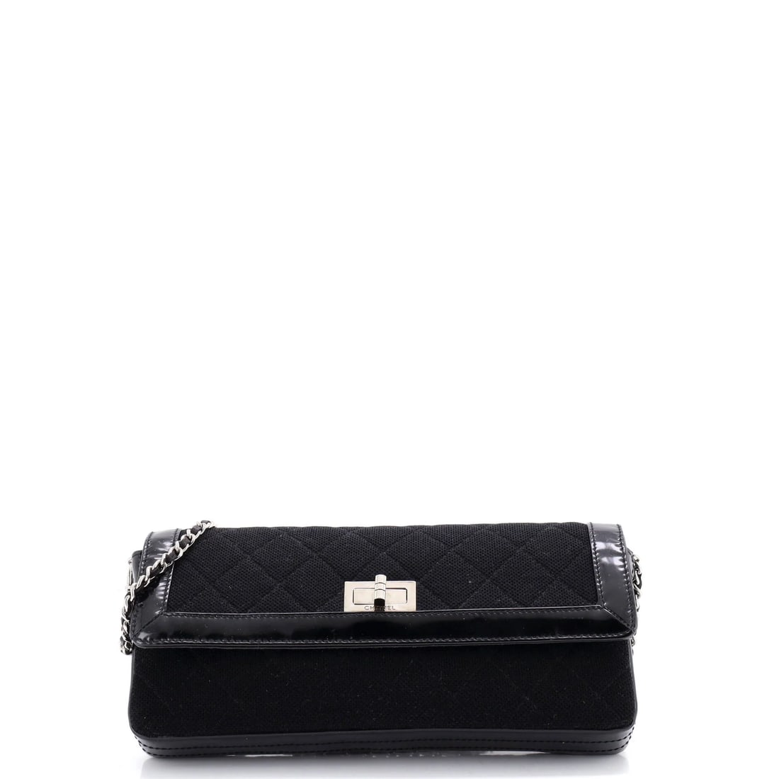 Chanel Reissue Flap Bag Quilted Jersey with Patent East West: Here is the Chanel Reissue bag, finished in quilted jersey with patent leather. Within the house's range, the Reissue 2.55 carries the house's original mademoiselle clasp and woven chain. At