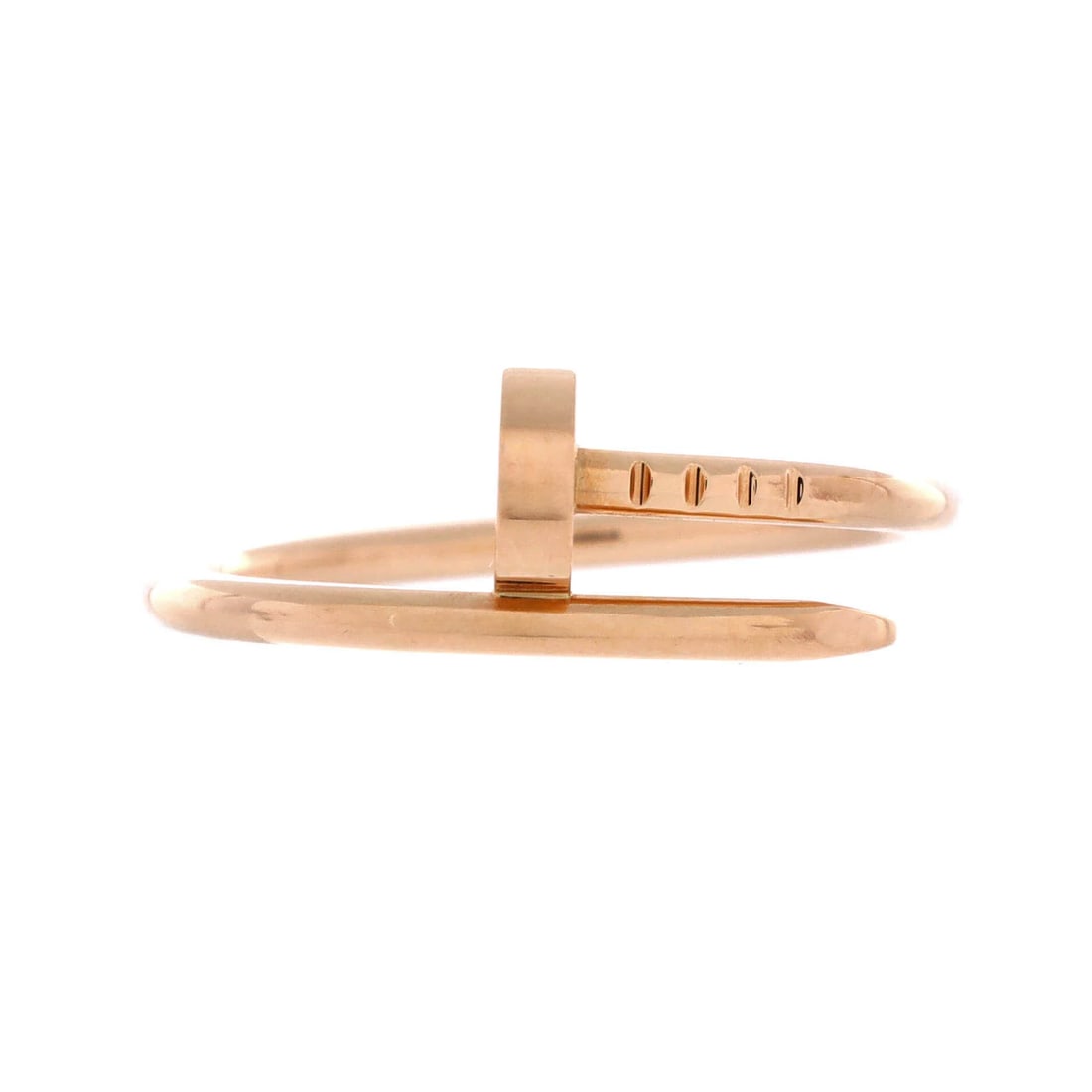 Cartier Juste un Clou Ring 18K Rose Gold Small: Built in 18K rose gold, this Cartier Juste un Clou ring reads clearly at a glance. It helps to recall that Juste un Clou reinterprets an ordinary nail into a sleek, graphic jewel. Reviewed for