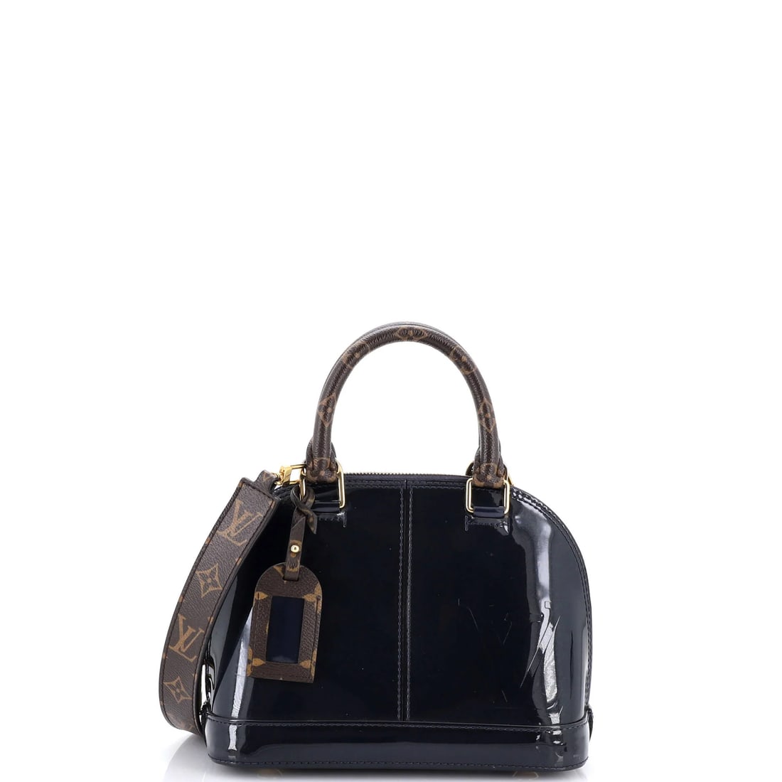 Louis Vuitton Alma Handbag Vernis with Monogram Canvas BB: The Louis Vuitton Alma handbag needs little introduction among collectors. The bag is sized in the smaller BB size. Authenticity is assured, with Maison de Beaubigonne standing behind the lot. It is