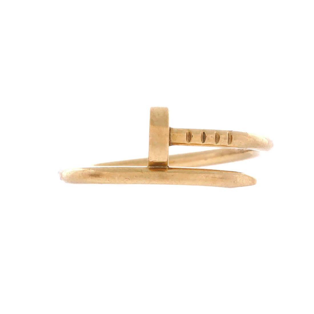 Cartier Juste un Clou Ring 18K Yellow Gold Small: Up for bidding is the Cartier Juste un Clou ring. Collectors know that Juste un Clou reinterprets an ordinary nail into a sleek, graphic jewel. Ring size is given as US 6.75 / EU 54. The yellow gold t