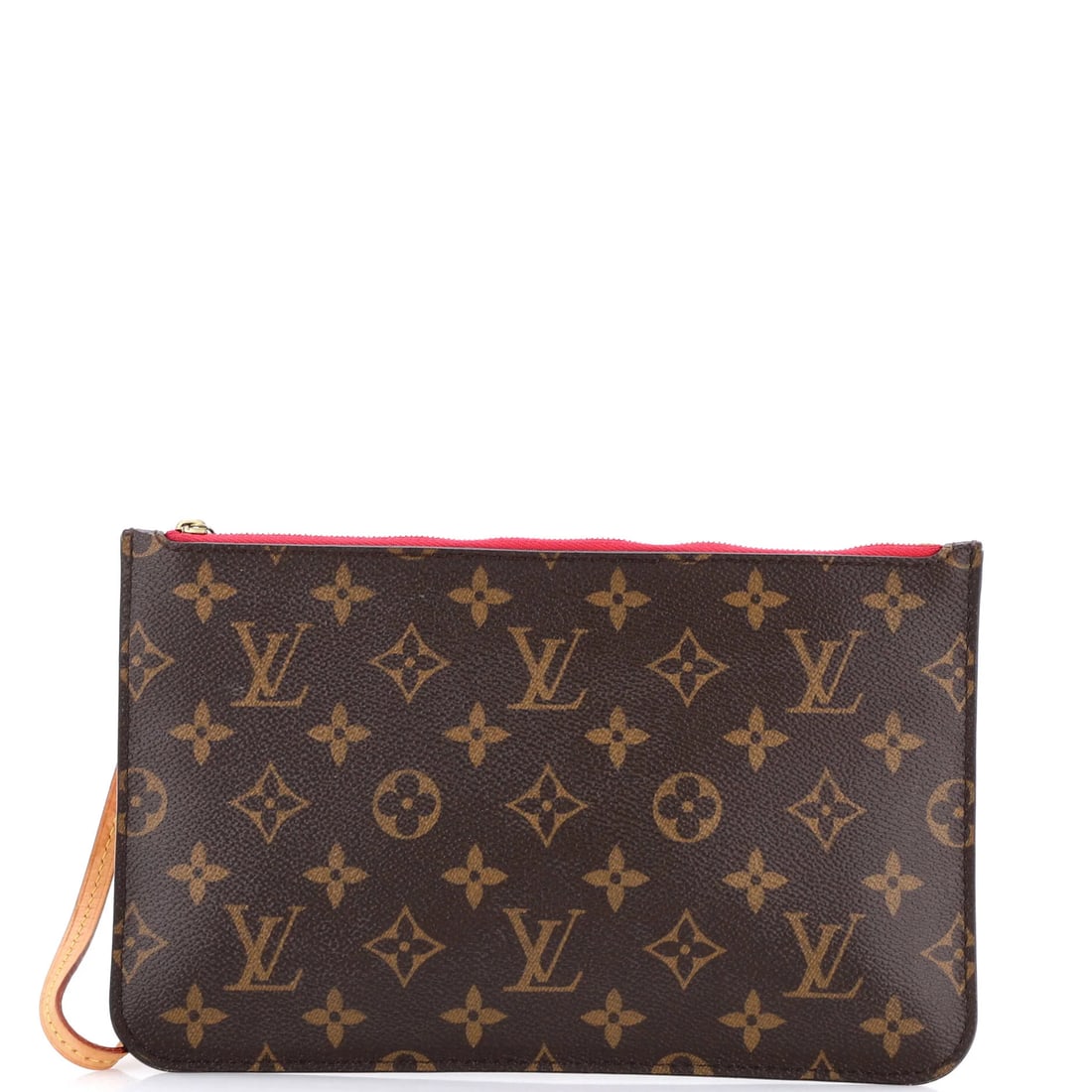 Louis Vuitton Neverfull Pochette Monogram Canvas Large: The Louis Vuitton Neverfull piece needs little introduction among collectors. It measures approximately 10 x 6 x 1 in. Reviewed for authenticity and offered with Maison de Beaubigonne's guarantee. The