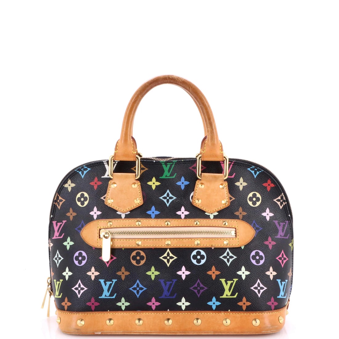 Louis Vuitton Alma Handbag Monogram Multicolor PM: Louis Vuitton Alma Handbag Monogram Multicolor PM enters the salon with a clear, recognizable profile. It is offered in the petite PM size. Authenticity is assured, with Maison de Beaubigonne