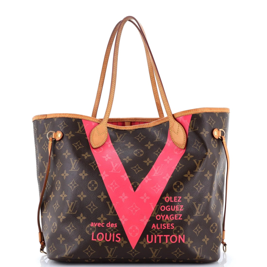 Louis Vuitton Neverfull NM Tote Limited Edition Cities V Monogram Canvas MM: Cut from Monogram coated canvas, the Louis Vuitton Neverfull tote keeps a clean, legible line. Collectors know that the Neverfull is one of the house's most carried open totes. The bag is sized in