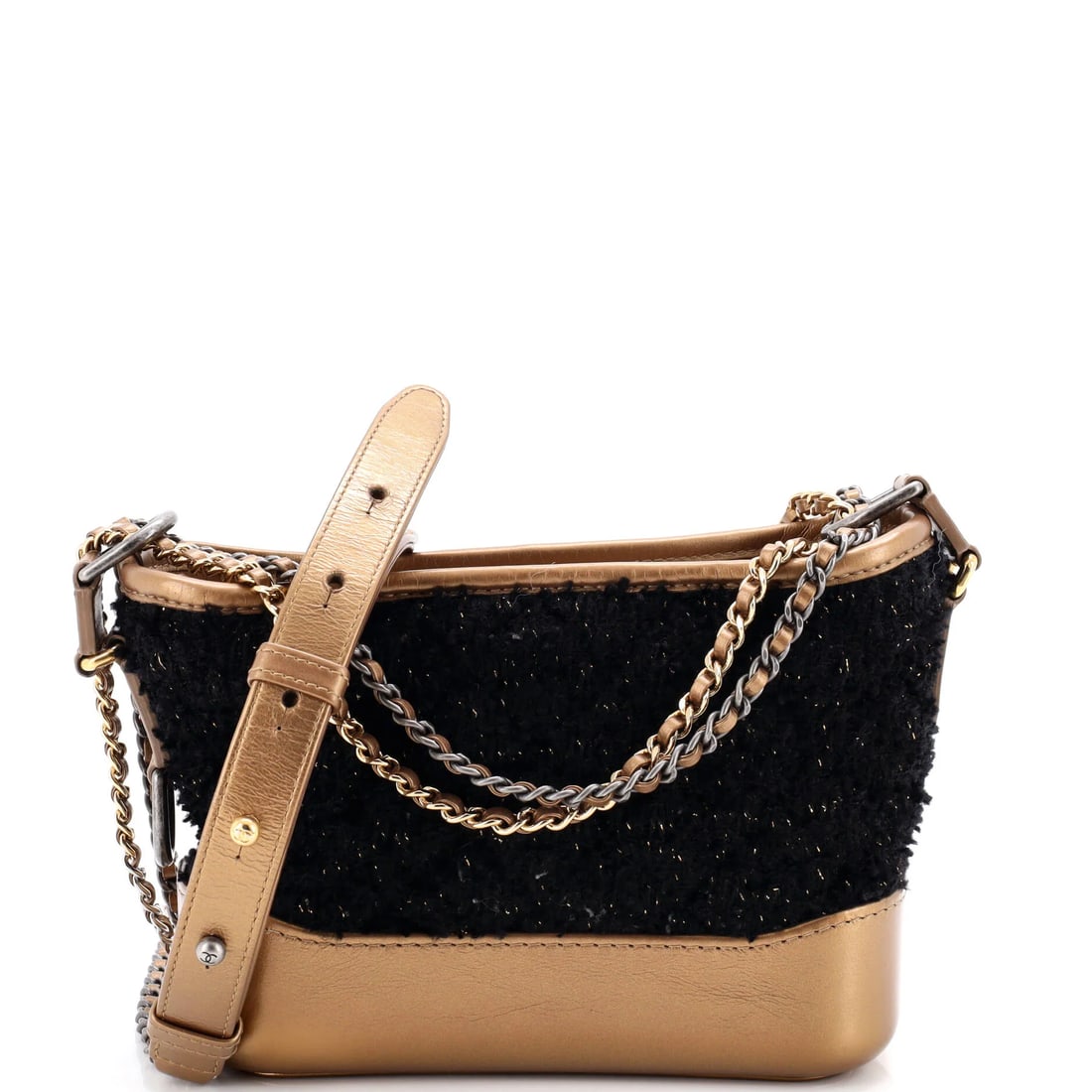 Chanel Gabrielle Hobo Quilted Tweed and Calfskin Small: This Chanel Gabrielle hobo bag carries the house's design language without excess. Collectors know that the Gabrielle is known for its hybrid hobo shape and dual chain. Reviewed for authenticity and o